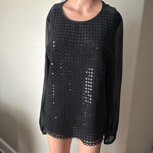 Tory Burch Black W Circle/ Sequined Top.